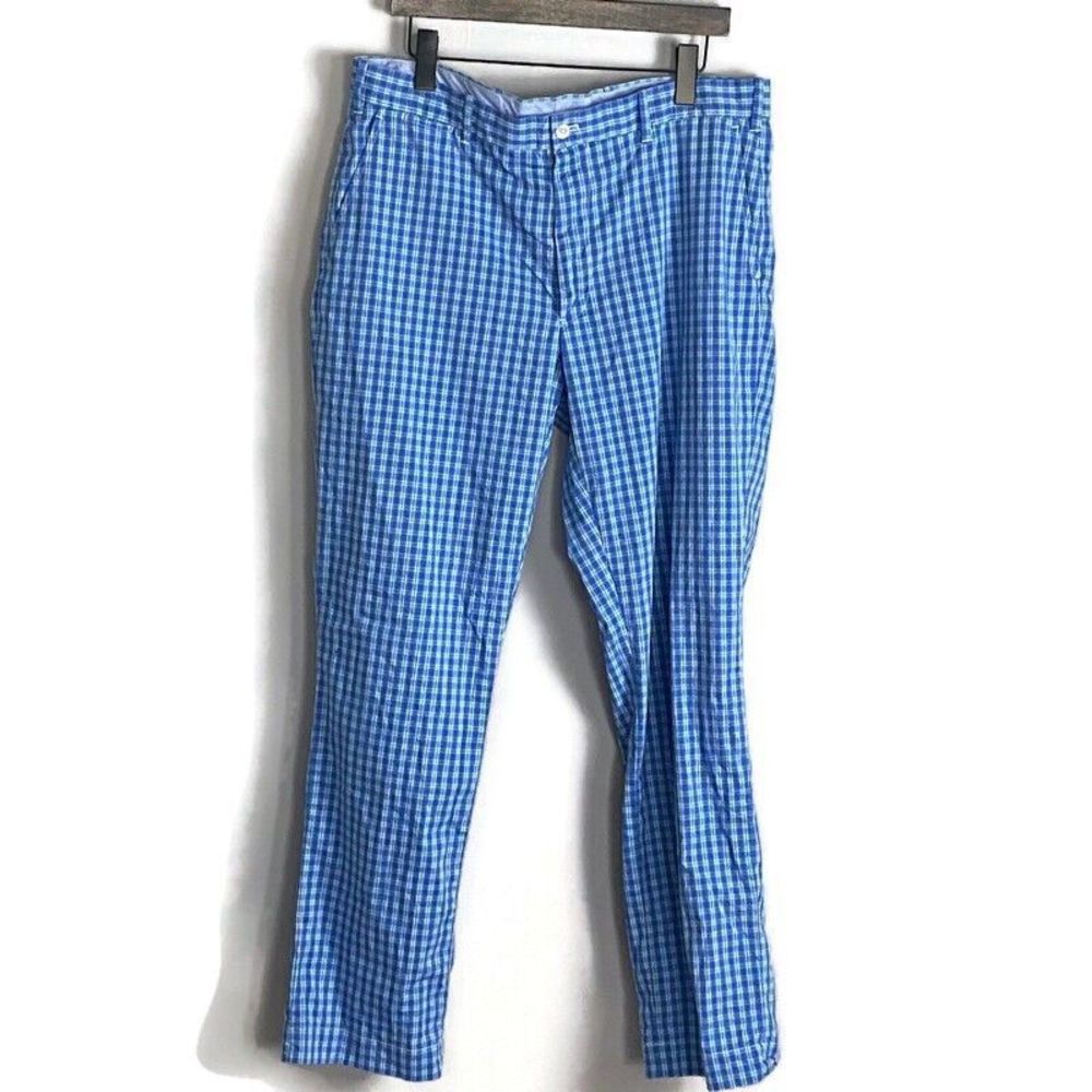 POLO GOLF RALPH LAUREN Mens Green & Blue Plaid Classic Fit Pants Size 36x32